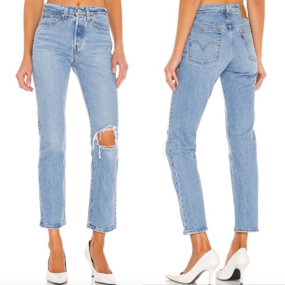 LEVI’S Premium Wedgie Straight Medium Wash Distressed Rigid Denim Jeans - Picture 2 of 15